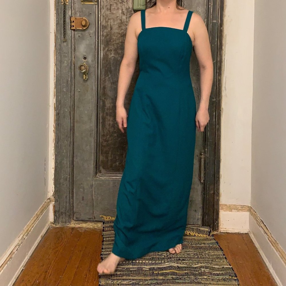 Vintage 90s Alex Evenings formal green Sheath Maxi Dress Prom Homecoming Dress C